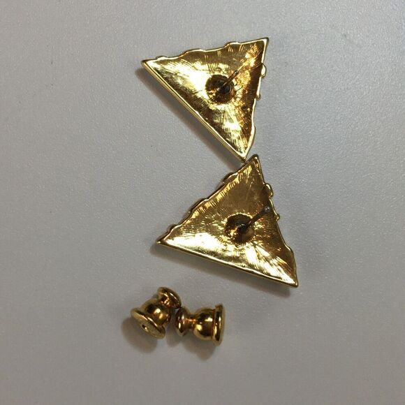 Vintage Coro Earrings Gold Tone White Enamel Triangle Studs Posts - Picture 8 of 12